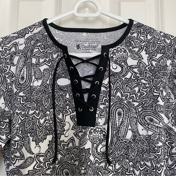 Coolibar Black and White Paisley Pattern Long Sleeve Shirt Size Small - Picture 4 of 7